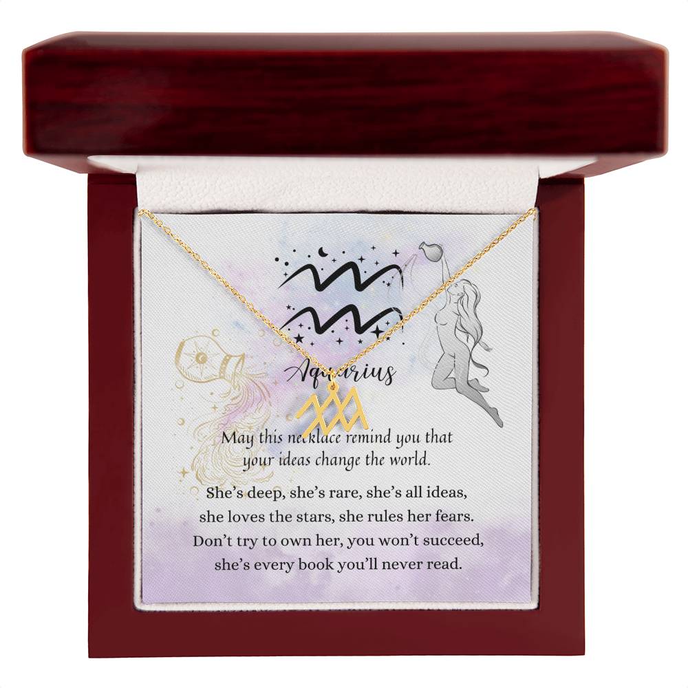 Aquarius Zodiac Necklace for Women – Astrology Gift with gold pendant and inspiring message in elegant gift box display