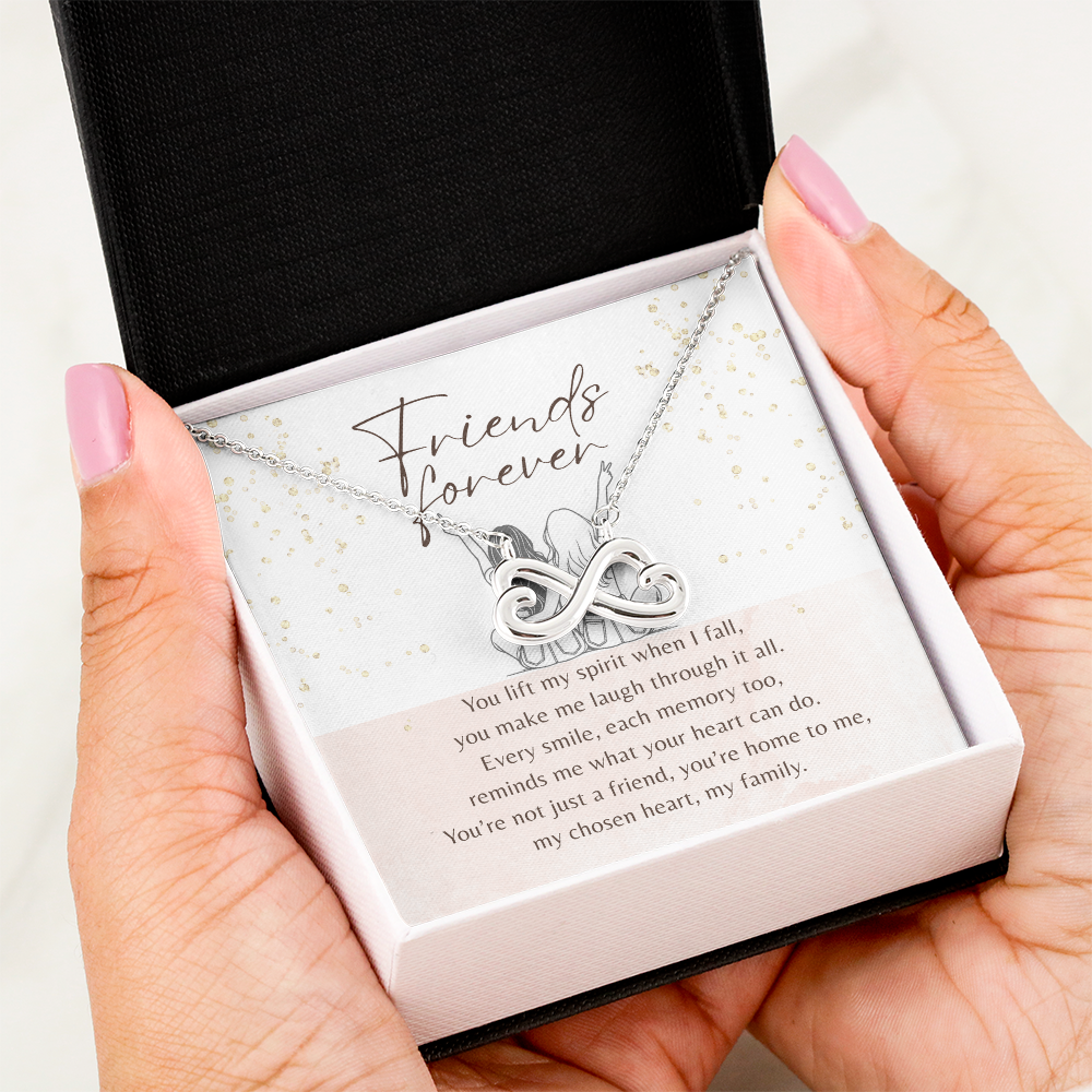 Endless Love Necklace for Best Friend – 14k White Gold or 18k Yellow Gold Plated with infinity heart pendant in gift box saying Friends forever