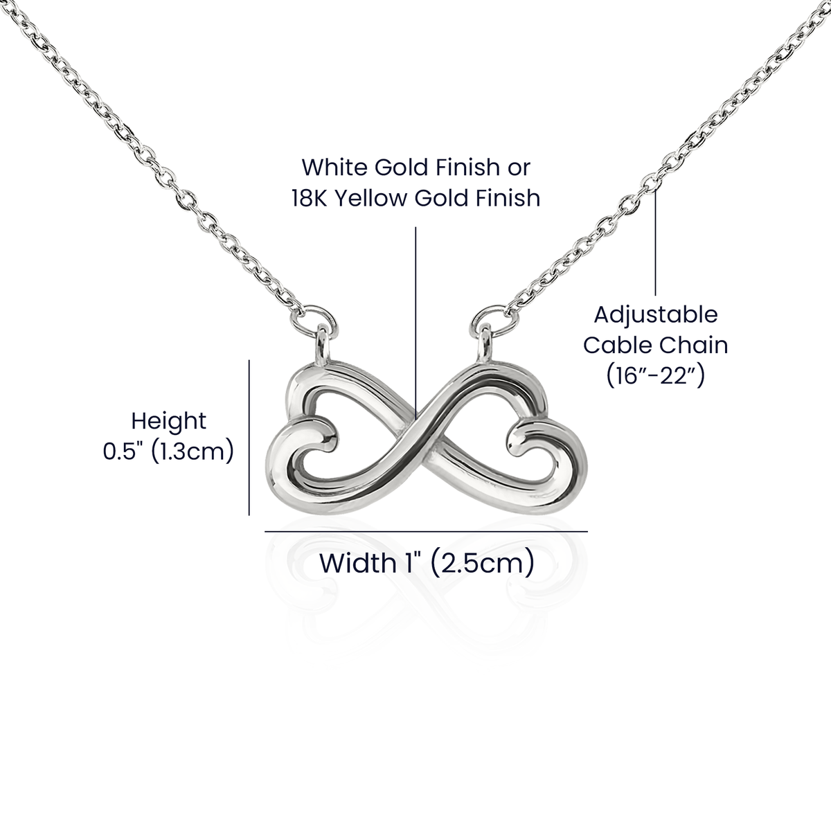 Endless Love Necklace for Best Friend – 14k White Gold or 18k Yellow Gold Plated with adjustable cable chain and infinity pendant