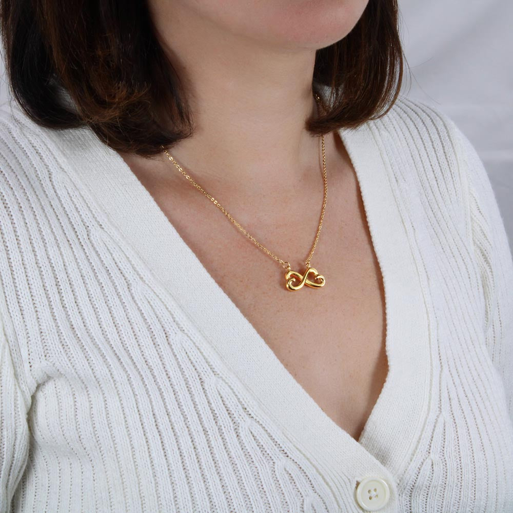 Endless Love Necklace for Grandma – A Meaningful Gift for Grandma | 14K White Gold or 18K Yellow Gold Plated worn on model in white sweater