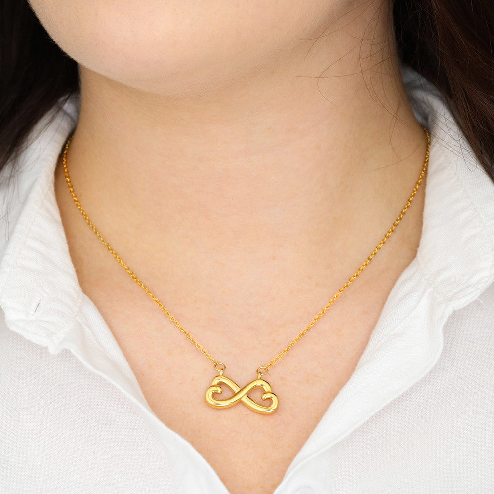 Endless Love Necklace for Best Friend – 14k White Gold or 18k Yellow Gold Plated worn as a delicate infinity symbol necklace