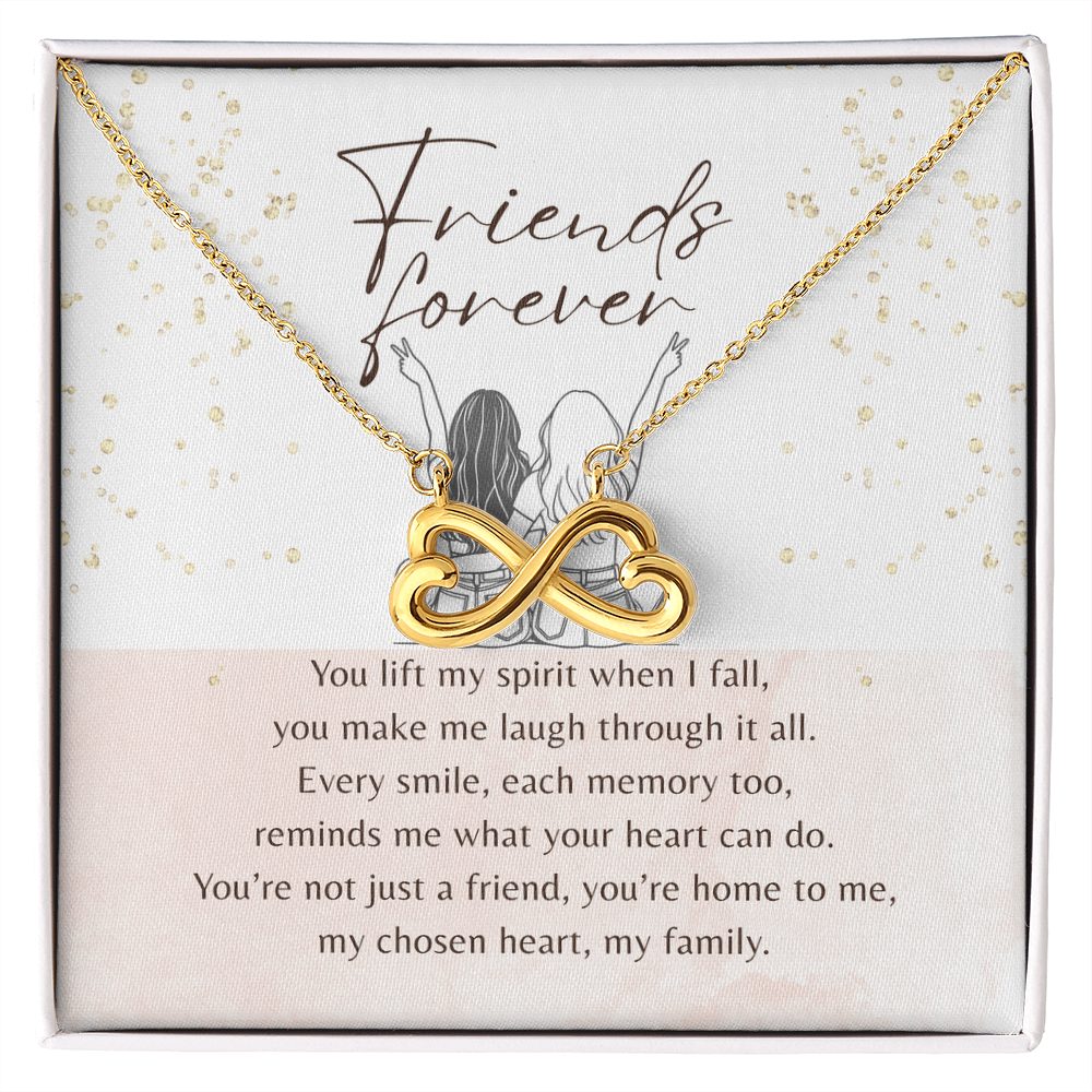 Endless Love Necklace for Best Friend – 14k White Gold or 18k Yellow Gold Plated gift with infinity heart pendant and friendship message