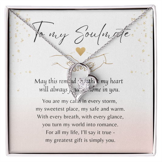 Forever Love Necklace for Her – 14k White Gold or 18k Yellow Gold Plated displayed with a romantic message gift box.