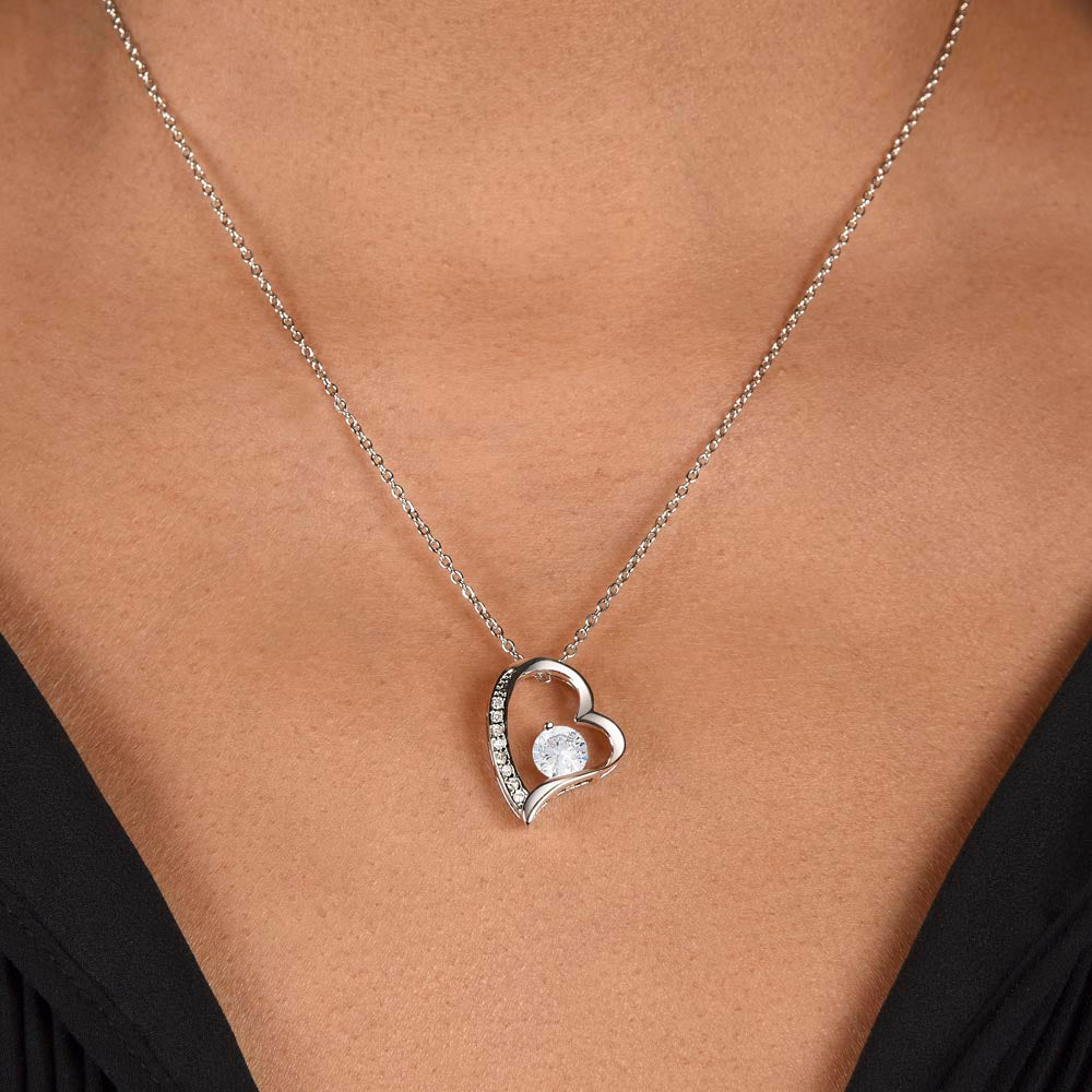 Forever Love Necklace for Her – 14k White Gold or 18k Yellow Gold Plated | heart pendant with sparkling stones on a delicate chain