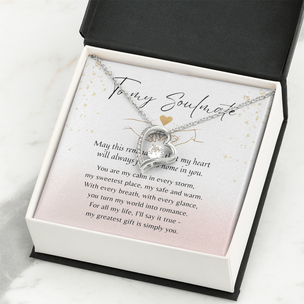 Forever Love Necklace for Her – 14k White Gold or 18k Yellow Gold Plated | elegant heart pendant in gift box with romantic message