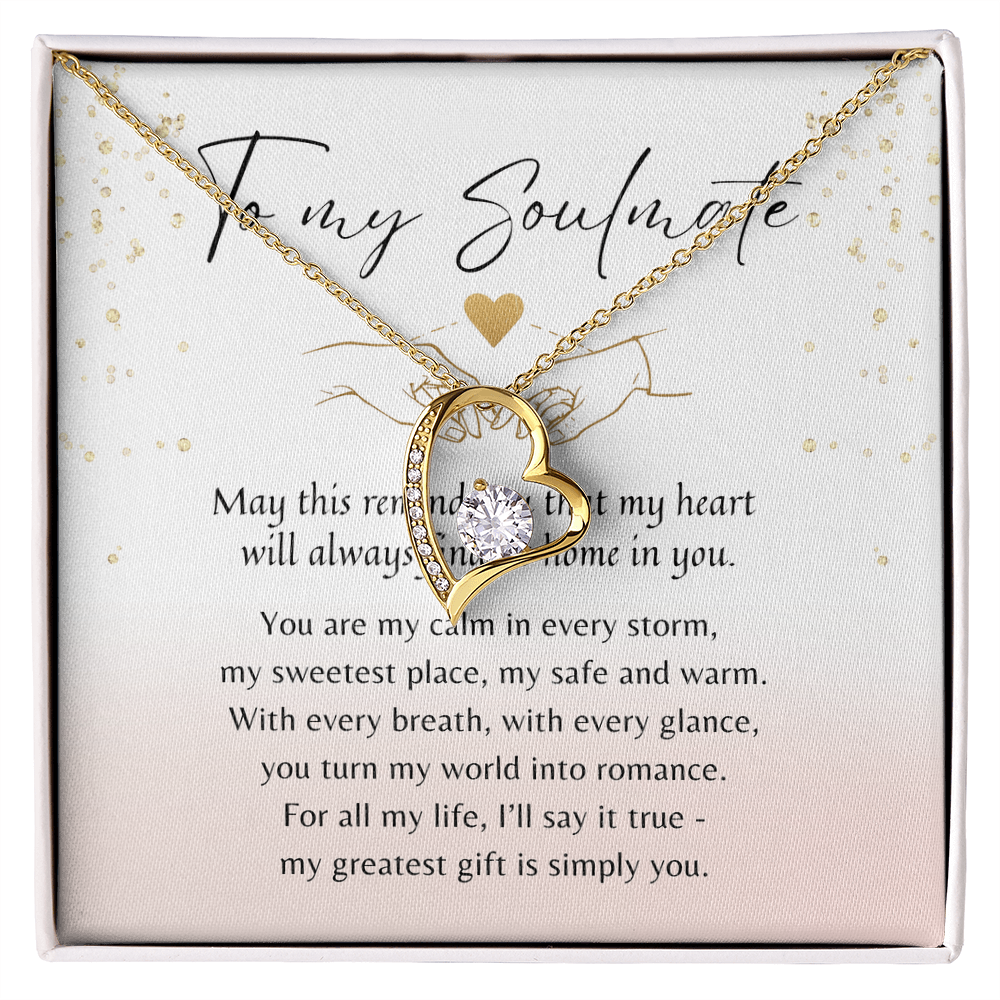 Forever Love Necklace for Her – 14k White Gold or 18k Yellow Gold Plated | heart-shaped pendant with a sparkling gem in a gift box