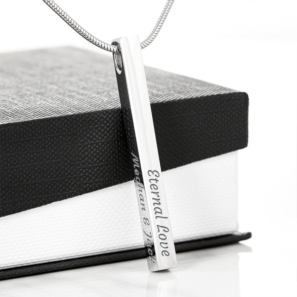 Engraved 4-Sided Bar Necklace for Myself - A thoughtful Gift to Myself Stainless Steel or 18k Gold Finish pendant with engraved message.