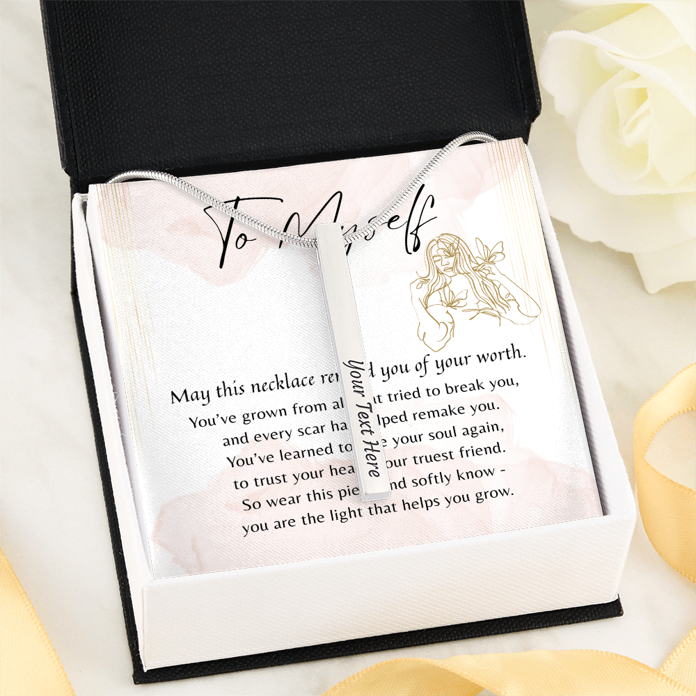 Engraved 4-Sided Bar Necklace for Myself - A thoughtful Gift to Myself | Stainless Steel or 18k Gold Finish displayed in an open gift box