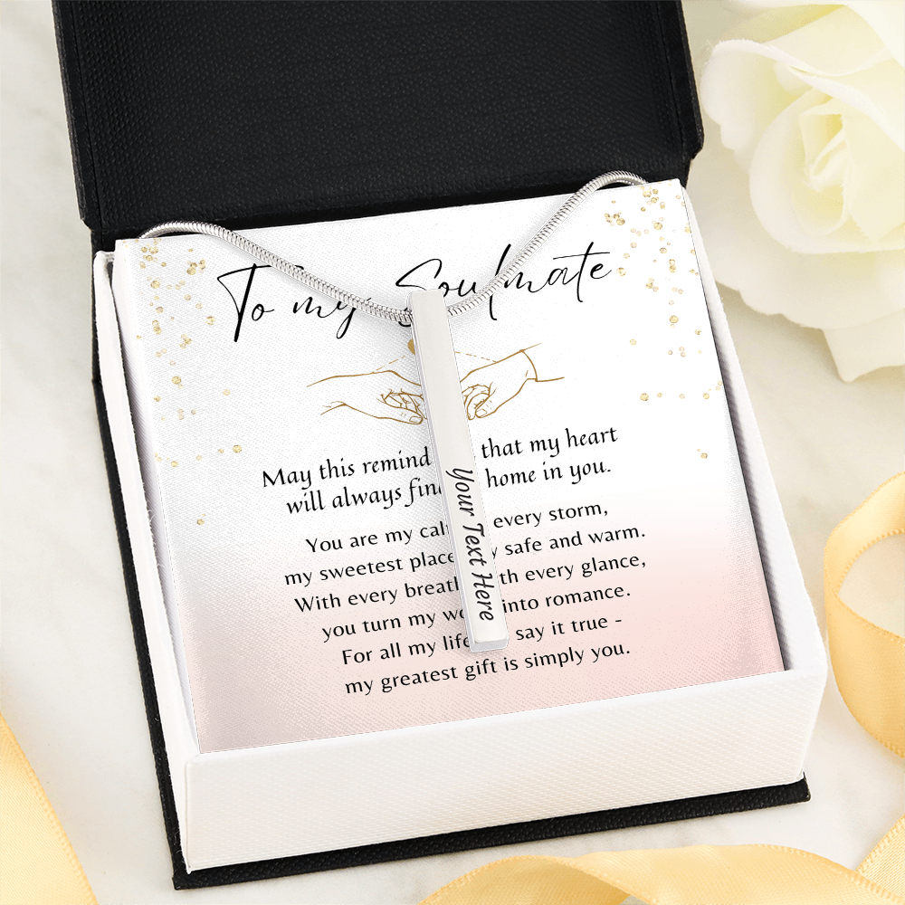 Personalized Engraved 4-Sided Bar Necklace for Her – A Meaningful Romantic Gift of Love | Stainless Steel or 18k Yellow Gold Finish displayed in gift box