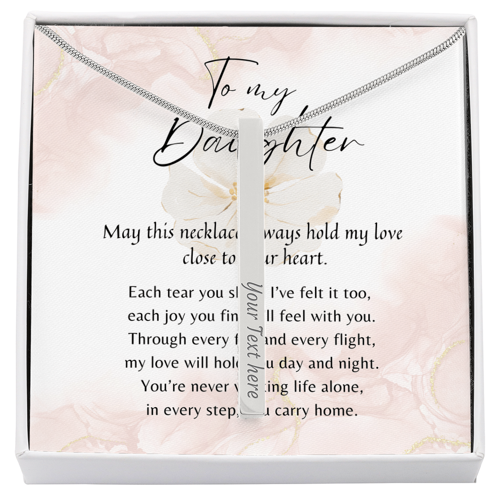 Personalized Engraved 4-Sided Bar Necklace for Daughter – A Meaningful Gift of Love with engraved message in gift box