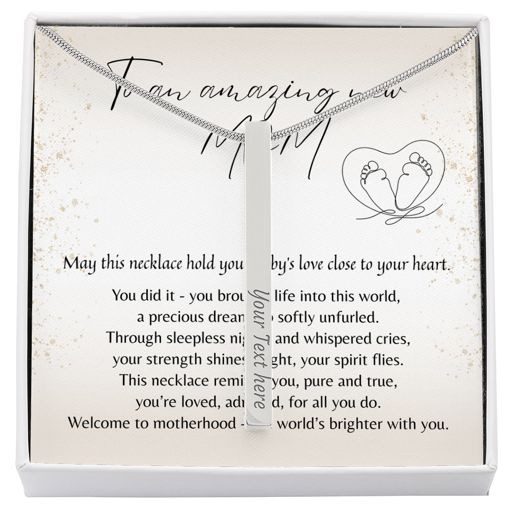Personalized Engraved 4-Sided Bar Necklace for New Mom – A Meaningful Gift for a New Mom | Stainless Steel or 18k Gold Finish