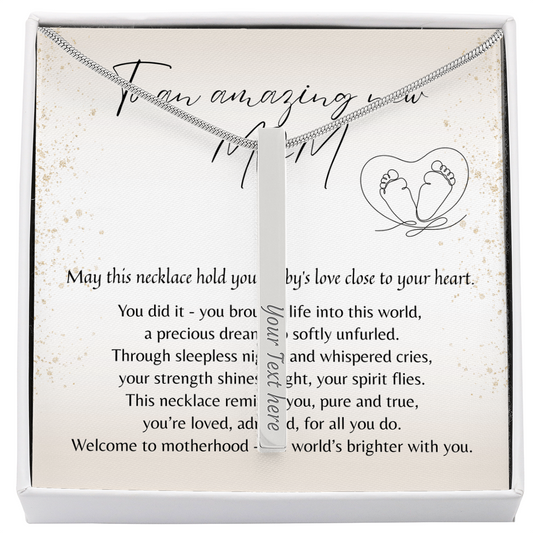 Personalized Engraved 4-Sided Bar Necklace for New Mom – A Meaningful Gift for a New Mom | Stainless Steel or 18k Gold Finish
