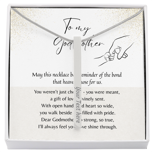 Engraved 4-Sided Bar Necklace for Godmother – Stainless Steel or 18k Gold Finish | A Meaningful Thank You Gift for Godmother displayed in gift box with poem card