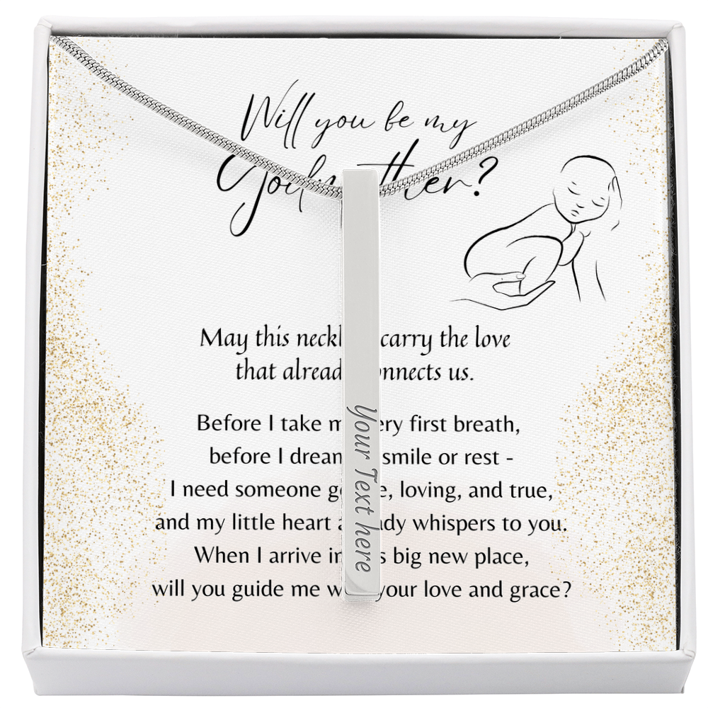 Personalized Engraved 4-Sided Bar Necklace for Godmother – A Meaningful Godmother Proposal Gift | Stainless Steel or 18K Gold Finish with poetic card