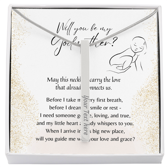 Personalized Engraved 4-Sided Bar Necklace for Godmother – A Meaningful Godmother Proposal Gift | Stainless Steel or 18K Gold Finish with poetic card