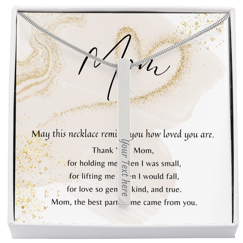 Personalized Engraved 4-Sided Bar Necklace for Mom – A Meaningful Gift of Love with custom engraving in a gift box