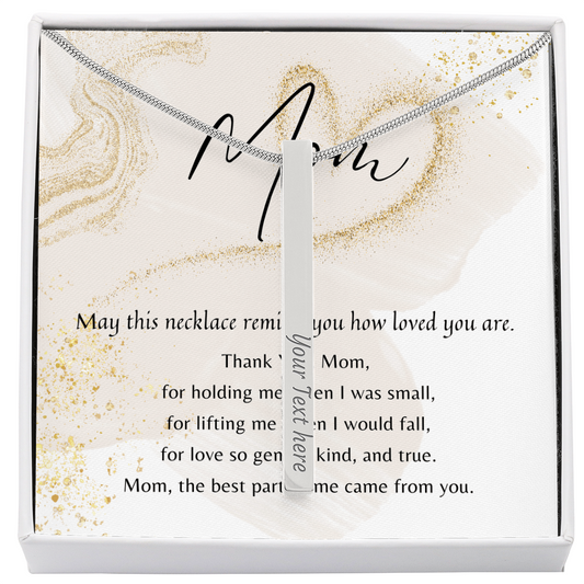 Personalized Engraved 4-Sided Bar Necklace for Mom – A Meaningful Gift of Love with custom engraving in a gift box