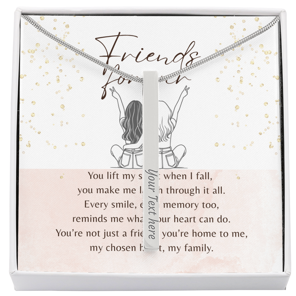 Engraved 4-Sided Bar Necklace for Best Friend – A Meaningful Gift of Friendship Stainless Steel or 18k Gold Finish with custom message card