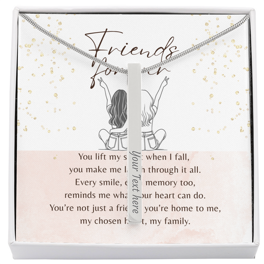 Engraved 4-Sided Bar Necklace for Best Friend – A Meaningful Gift of Friendship Stainless Steel or 18k Gold Finish with custom message card