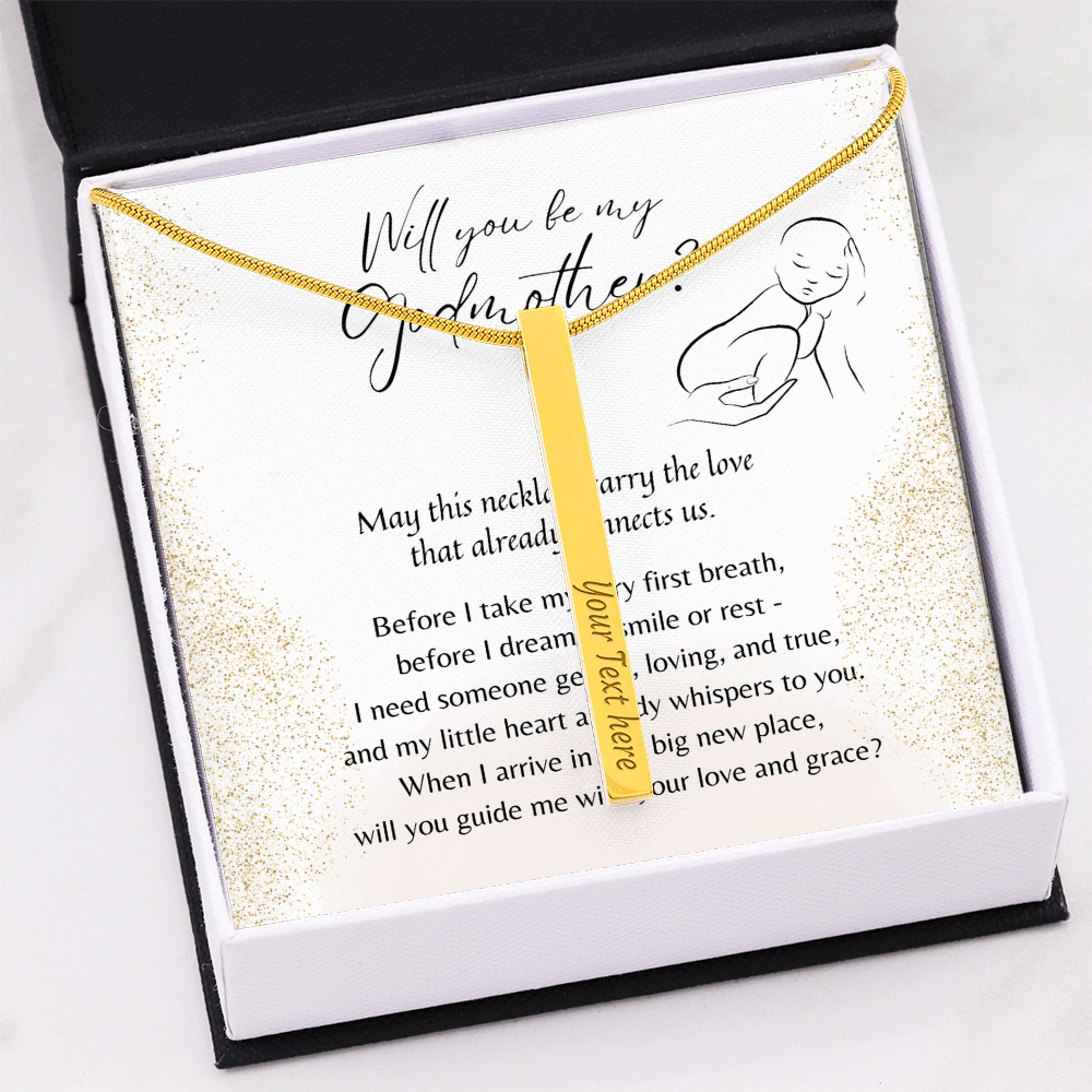 Personalized Engraved 4-Sided Bar Necklace for Godmother – A Meaningful Godmother Proposal Gift | Stainless Steel or 18K Gold Finish displayed in gift box