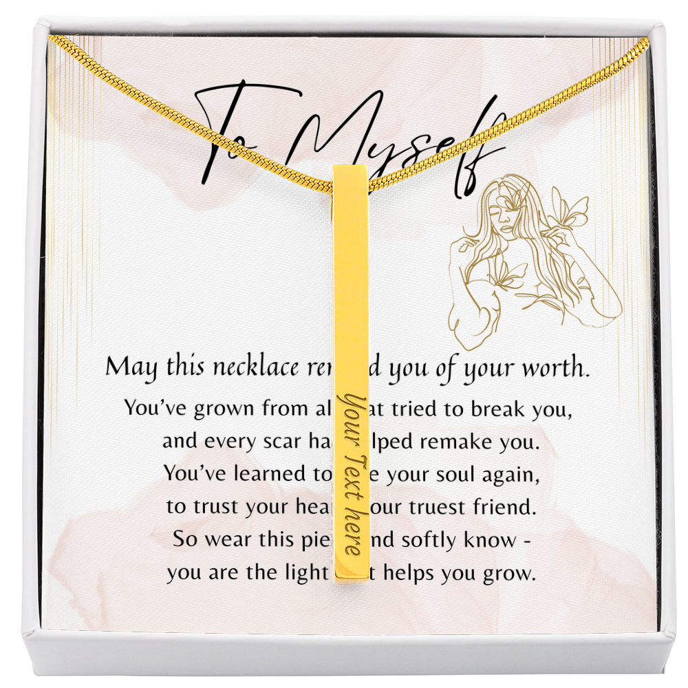 Engraved 4-Sided Bar Necklace for Myself - A thoughtful Gift to Myself Stainless Steel or 18k Gold Finish in gift box with inspiring message