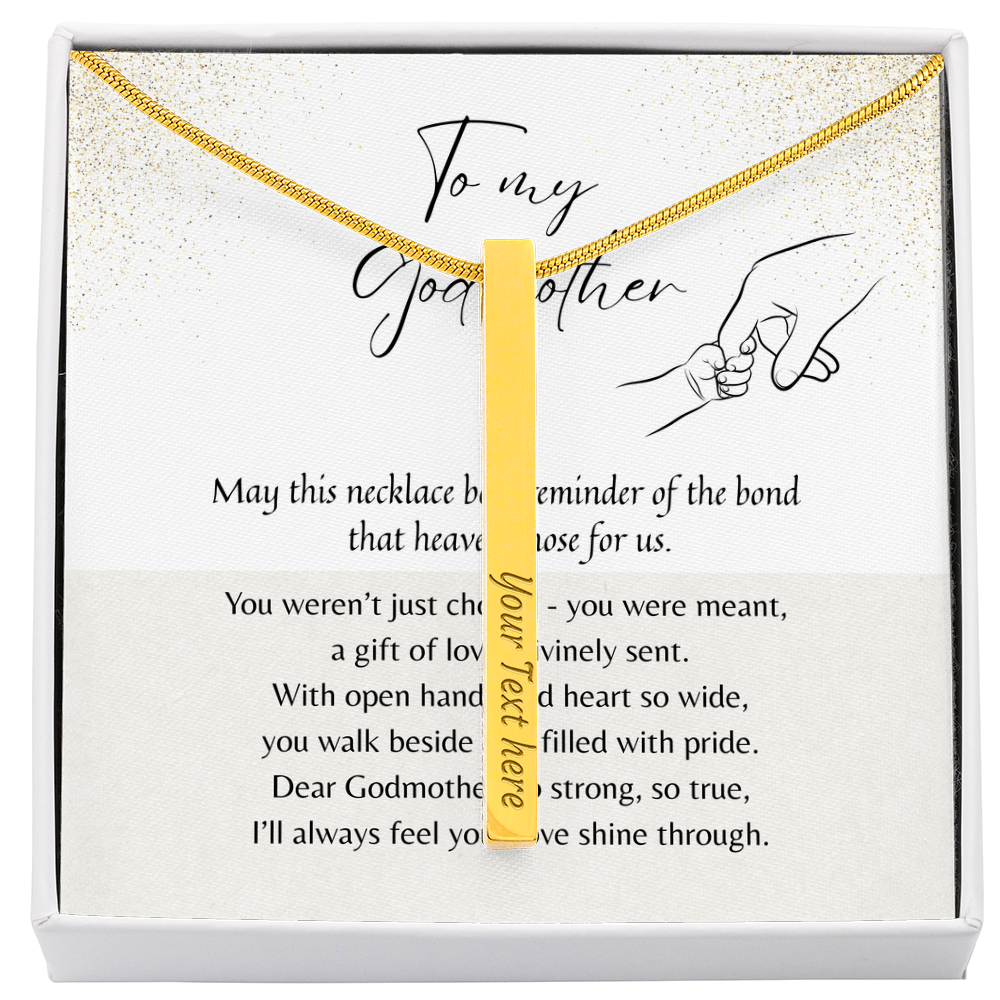 Engraved 4-Sided Bar Necklace for Godmother – Stainless Steel or 18k Gold Finish | A Meaningful Thank You Gift for Godmother displayed in gift box with poem cards