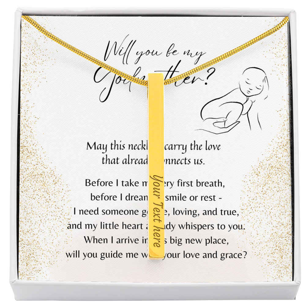 Personalized Engraved 4-Sided Bar Necklace for Godmother – A meaningful godmother proposal gift in stainless steel or 18K gold finish with poetic card