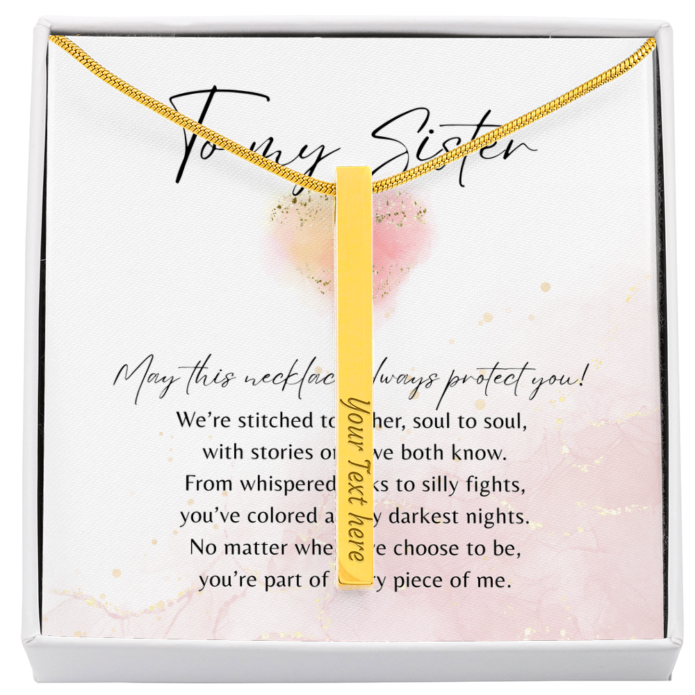 Personalized Engraved 4-Sided Bar Necklace for Sister –A Meaningful Gift of Sisterhood | Stainless Steel or 18k Gold Finish displayed in a gift box