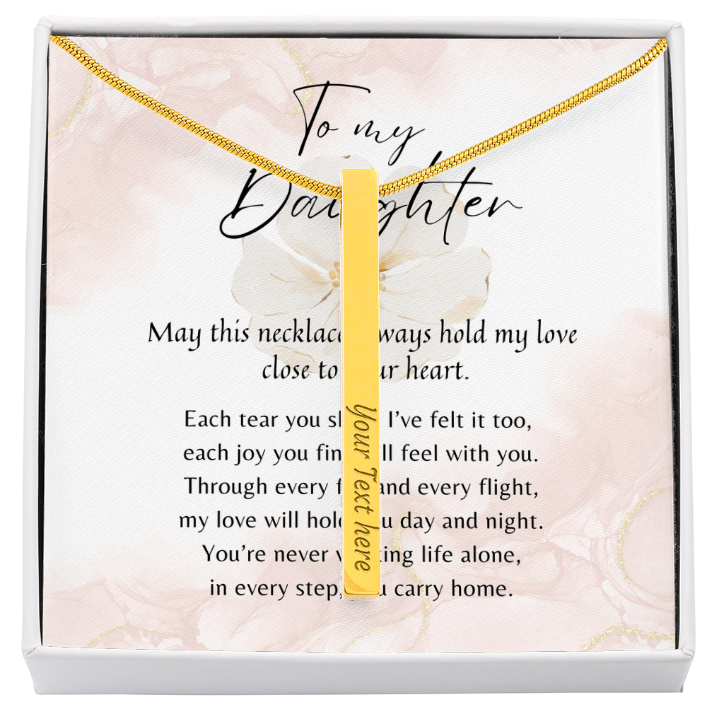 Personalized Engraved 4-Sided Bar Necklace for Daughter – A Meaningful Gift of Love Stainless Steel or 18k Gold Finish in gift box with message