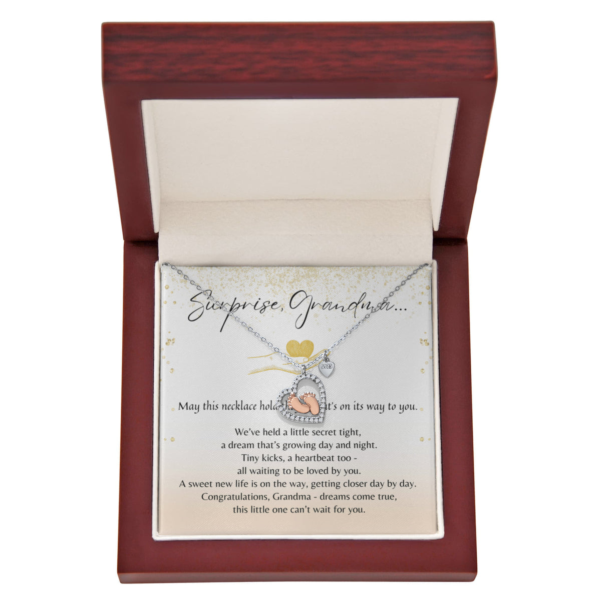 Baby Feet Heart Necklace for Grandma-To-Be - A Meaningful Baby Announcement Gift for Grandma | Sterling Silver & 14K Rose Gold Plated in gift box