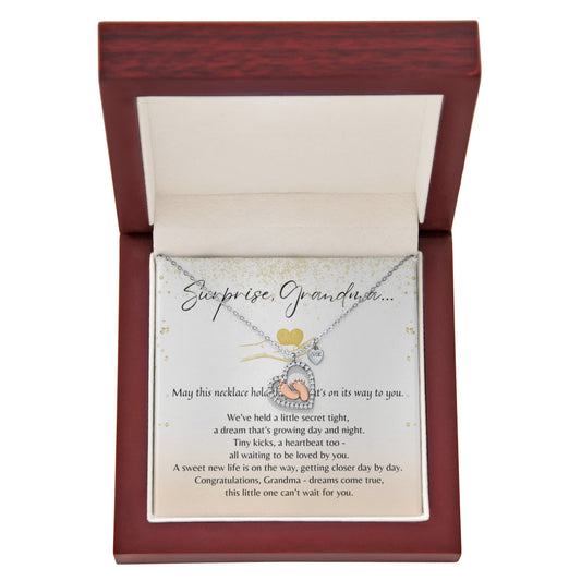 Baby Feet Heart Necklace for Grandma-To-Be - A Meaningful Baby Announcement Gift for Grandma | Sterling Silver & 14K Rose Gold Plated in gift box