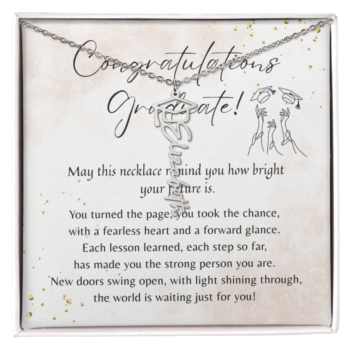 Custom Graduation Cap Name Necklace for Graduate – Personalized Graduation Gift with silver script name on chain in gift box