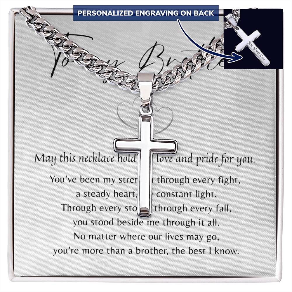 Personalized Cross Necklace with Cuban Link Chain for Brother – meaningful brother gift with custom engraving option on back