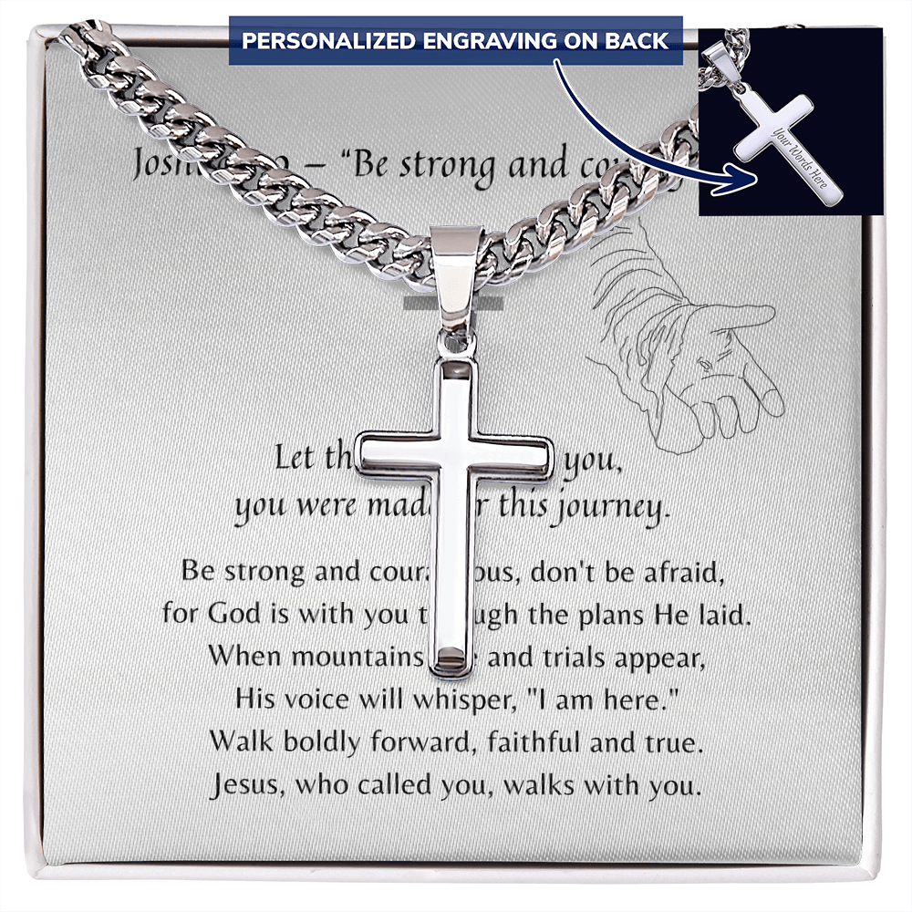 Personalized Christian Cross Necklace for Him – Faith-Inspired Gift in silver with custom engraving and meaningful scripture presentation