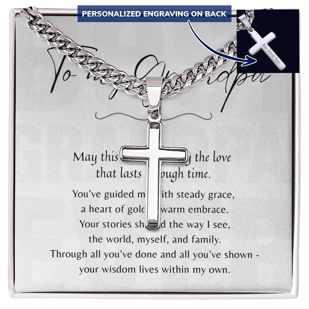 Personalized Cross with Cuban Link Chain for Grandpa – meaningful jewelry in stainless steel or 18k gold with custom engraving