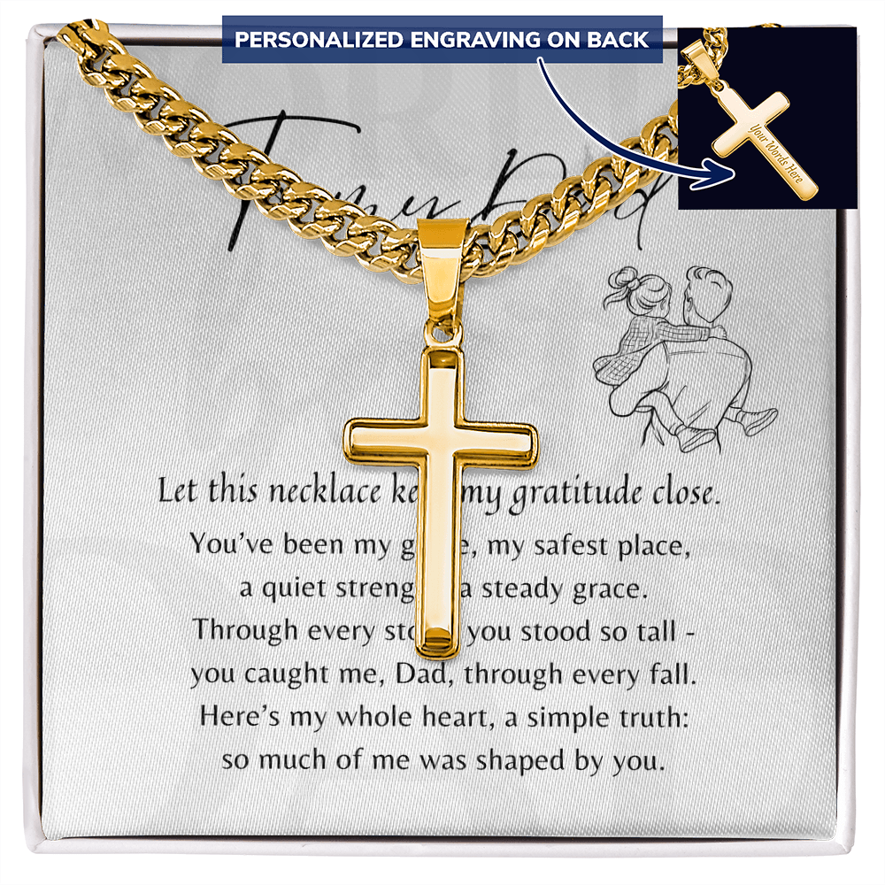Personalized Cross with Cuban Link Chain for Dad – A meaningful gift of strength and love | Stainless Steel or 18k Yellow Gold Finish