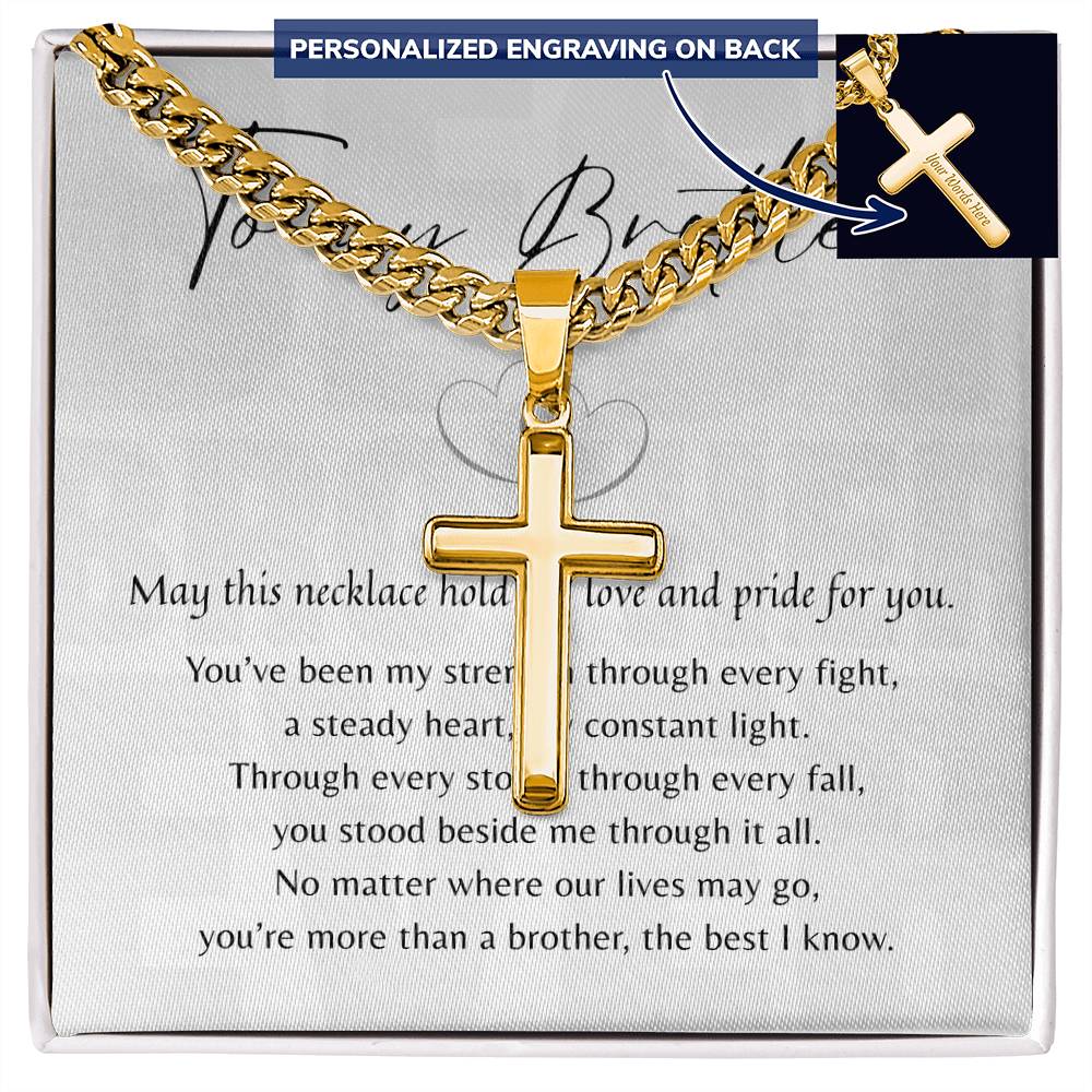 Personalized Cross Necklace with Cuban Link Chain for Brother – meaningful jewelry gift with custom engraved message card