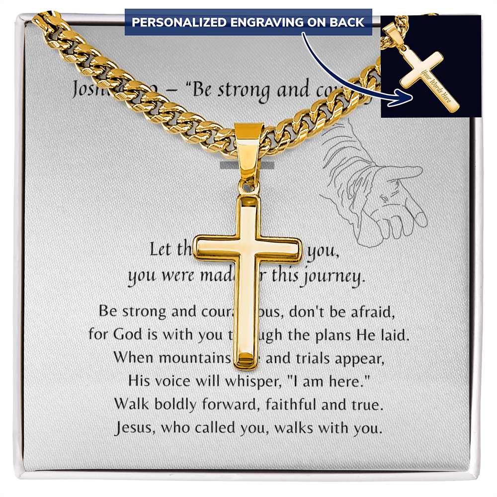 Personalized Christian Cross Necklace for Him – Faith-Inspired Gift in gold with custom engraving and meaningful scripture presentation