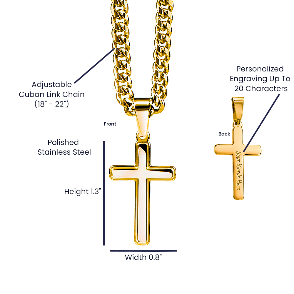Personalized Cross with Cuban Link Chain for Dad – A meaningful gift with adjustable chain and custom engraving | Stainless Steel or 18k Finish