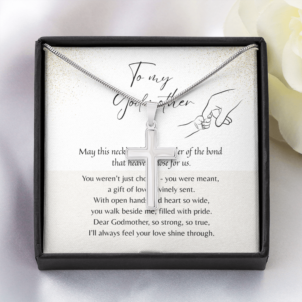 Artisan Cross Necklace for Godmother – Stainless Steel or 18k Gold Finish | A Meaningful Thank You Gift for Godmother in gift box with message