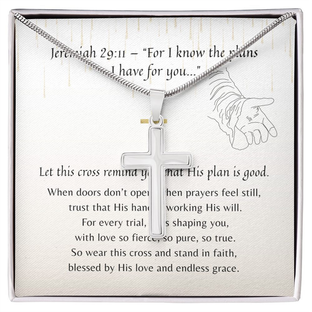Christian Artisan Cross Necklace for Her – Hope & Faith Gift with polished silver cross pendant in gift box with scripture card