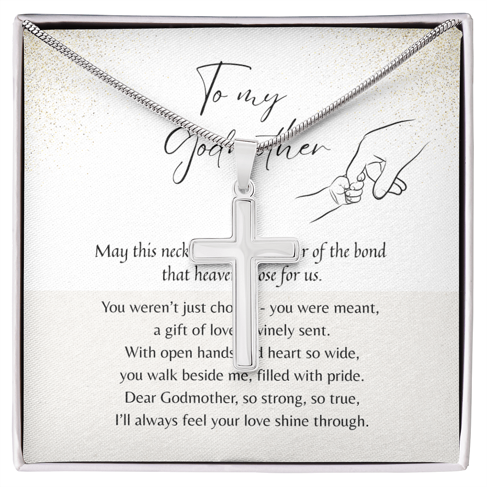 Artisan Cross Necklace for Godmother – Stainless Steel or 18k Gold Finish | A Meaningful Thank You Gift for Godmother on poem card in gift box