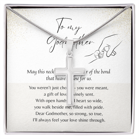 Artisan Cross Necklace for Godmother – Stainless Steel or 18k Gold Finish | A Meaningful Thank You Gift for Godmother on poem card in gift box