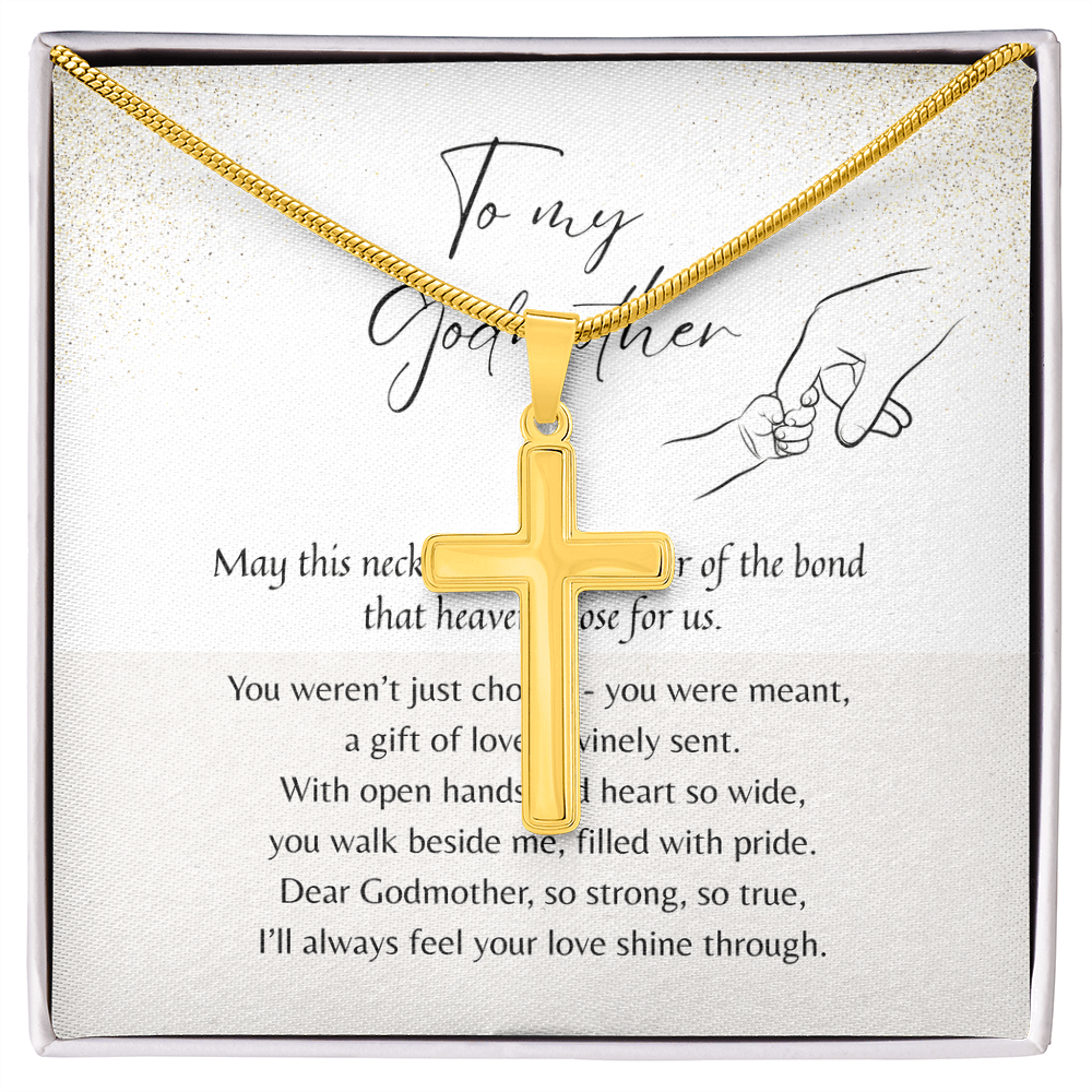 Artisan Cross Necklace for Godmother – Stainless Steel or 18k Gold Finish | A Meaningful Thank You Gift Godmother displayed in gift box