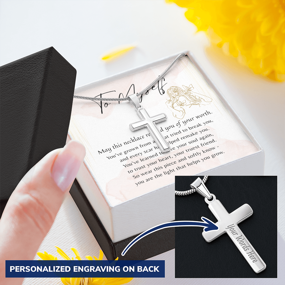 Personalized Cross Necklace for Myself – A Meaningful Gift for Yourself | Stainless Steel or 18k Yellow Gold Plated with custom engraving option.