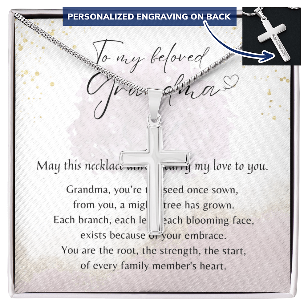 Personalized Cross Necklace for Grandma – A Meaningful Christian Gift for Grandma | Stainless Steel pendant with engraved back in gift box