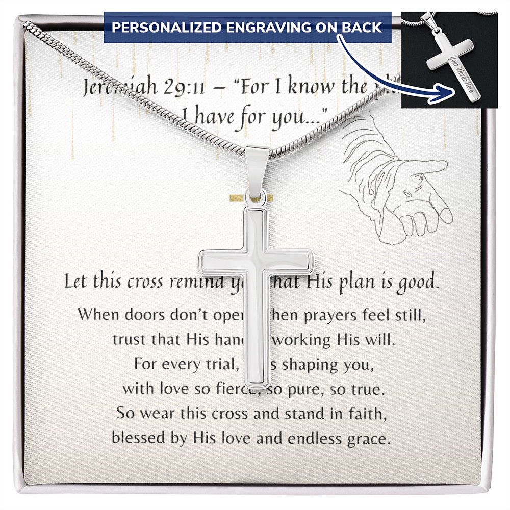 Personalized Christian Cross Necklace for Her – Faith-Inspired Gift with silver cross pendant and meaningful engraved message display