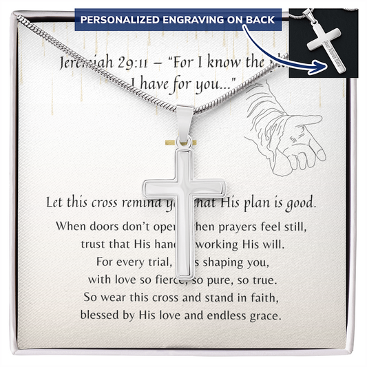 Personalized Christian Cross Necklace for Her – Faith-Inspired Gift with silver cross pendant and meaningful engraved message display