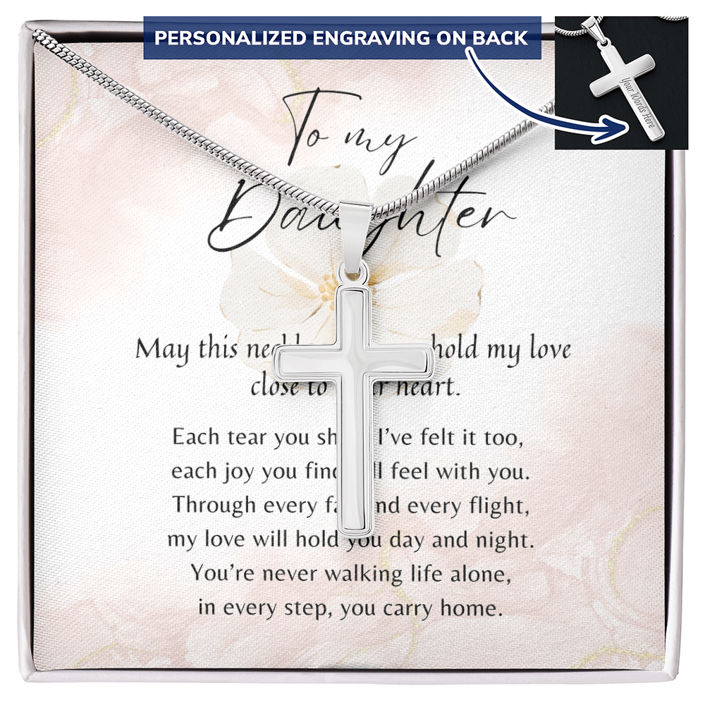 Personalized Cross Necklace for Daughter – A Meaningful Gift from Parent | Stainless Steel or 18k Gold Finish with Engraving displayed in gift box