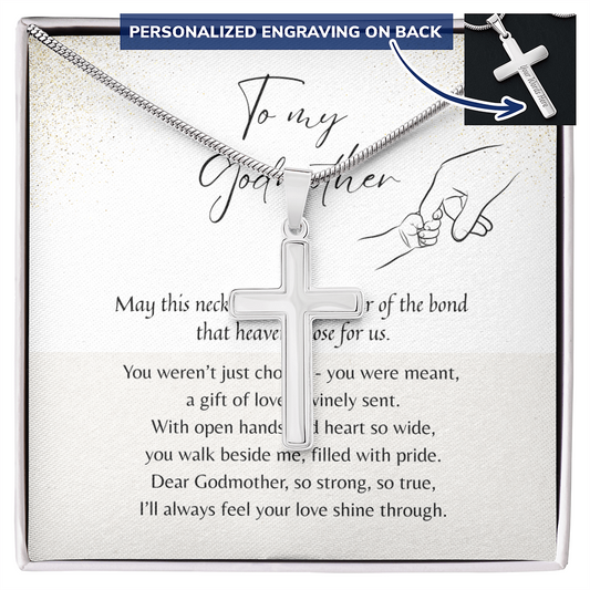 Personalized Cross Necklace for Godmother – A Meaningful Thank You Gift for Godmother | silver cross pendant with heartfelt poem and custom engraving